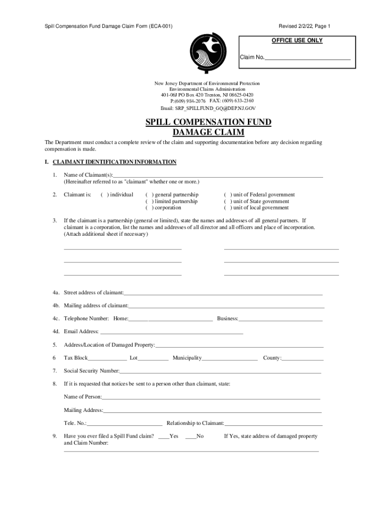 Spill Compensation Fund Spill Fund Damage Claim Form ECA