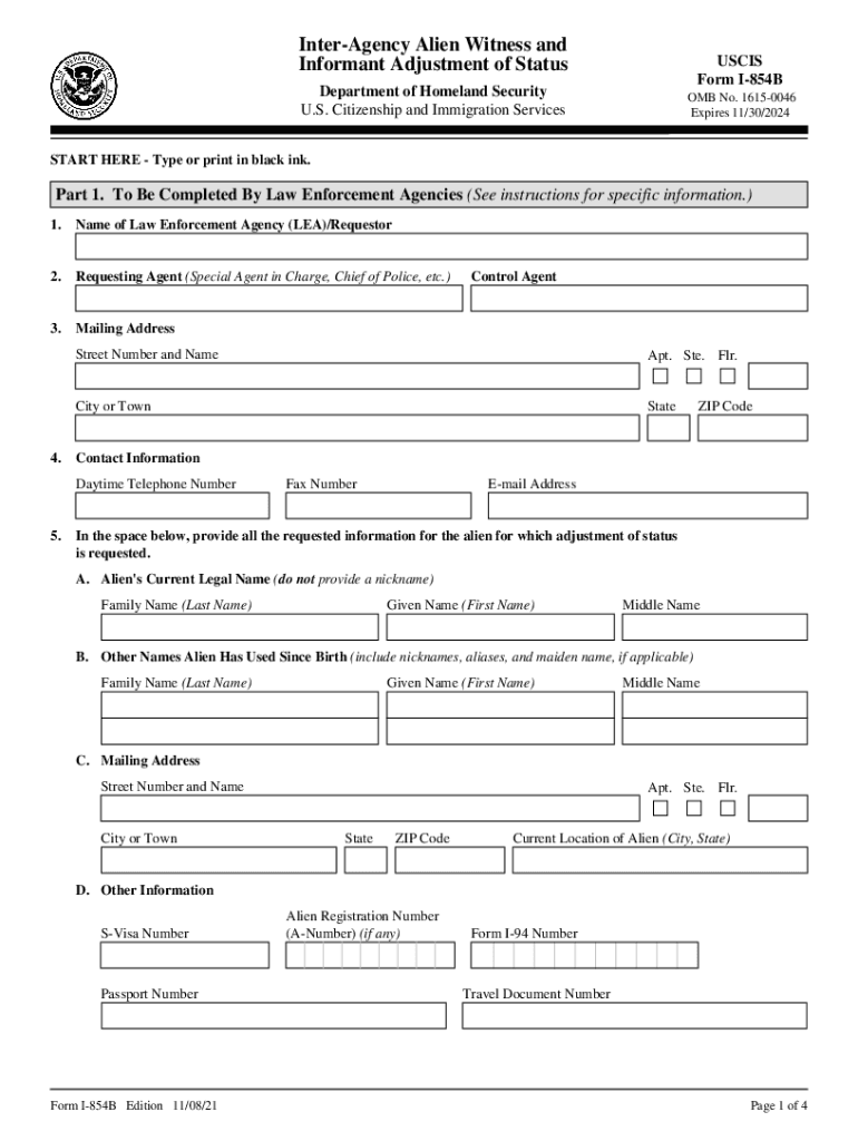 Instructions for Form I 854, Inter Agency Alien Department