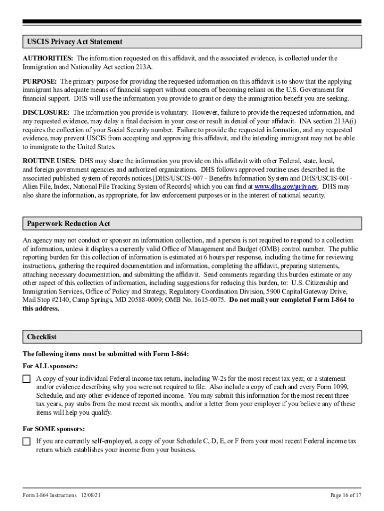 Form I 864, Affidavit of Support under Section 213A of the INA Instructions for Affidavit of Support under Section 213 a of the 