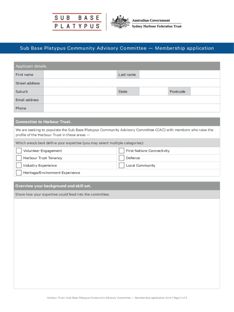 Sub Base Platypus Community Advisory Committee Harbour  Form