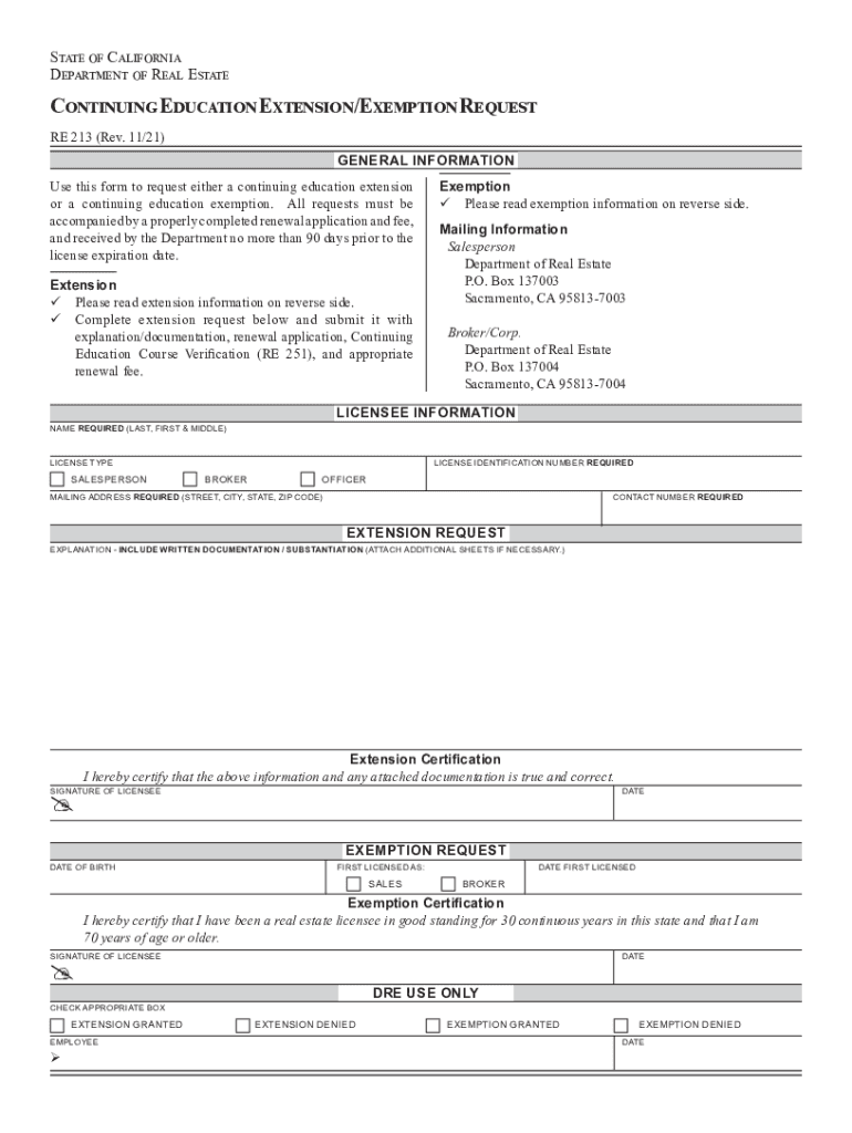 State of California Department of Real Estate Continuing  Form