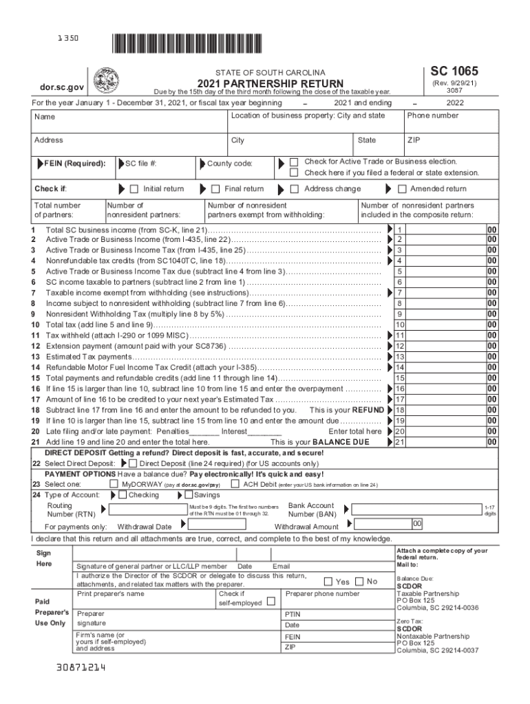  South Carolina Partnership Return SC1065 TaxFormFinder 2021