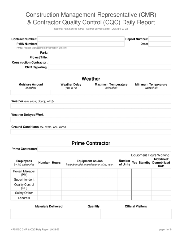 2 4 2 CMR &amp; CQC Daily Reports U S National Park Service  Form