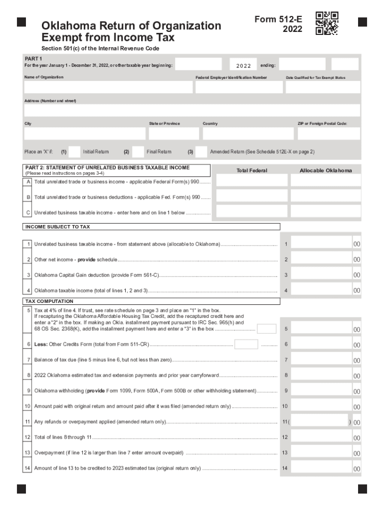  Form 512 E Oklahoma Return of Organization Exempt from Income Tax 2022-2024