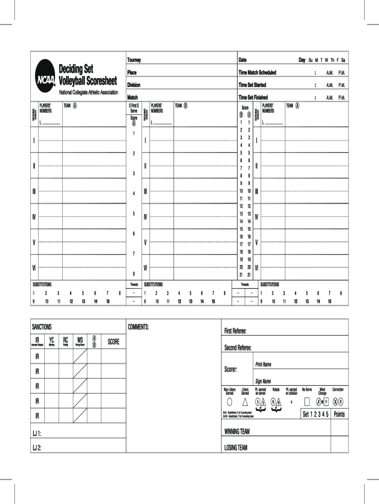 Ncaa Volleyball Scoresheet  Form