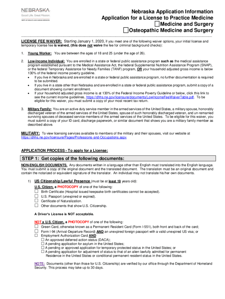 Medicine and Surgery Nebraska Department of Health  Form