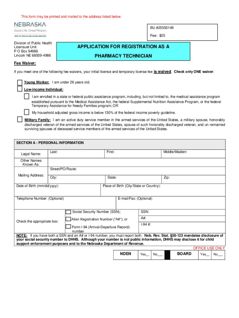 And Application Information for Nebraska Pharmacist License