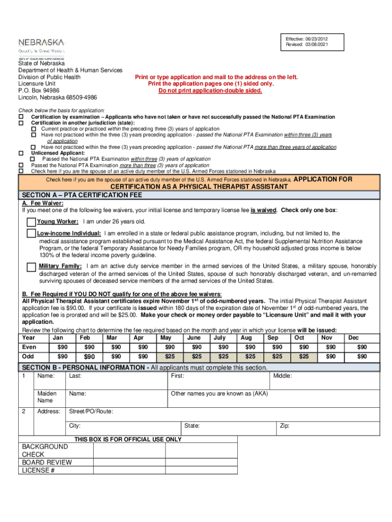 Dhhs Ne GovlicensureDocumentsSTATE of NEBRASKA Nebraska Department of Health &amp;amp; Human  Form