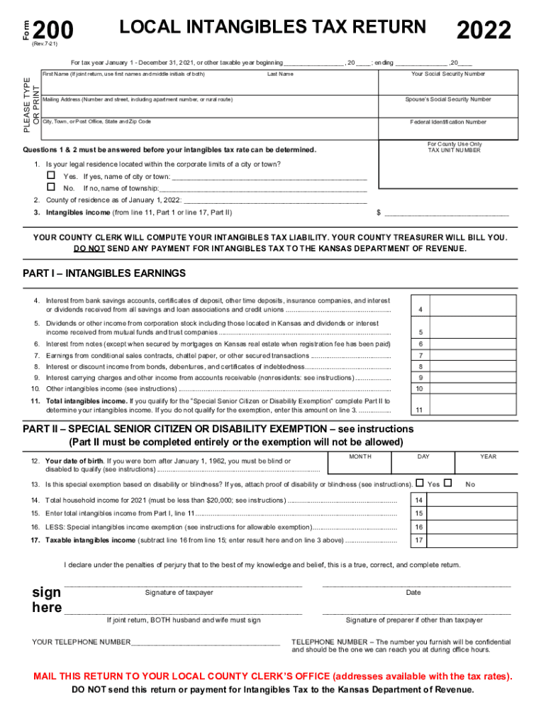 Form 200 Local Intangibles Tax Return Rev 7 21 Form 200 Local Intangibles Tax Return County Taxes