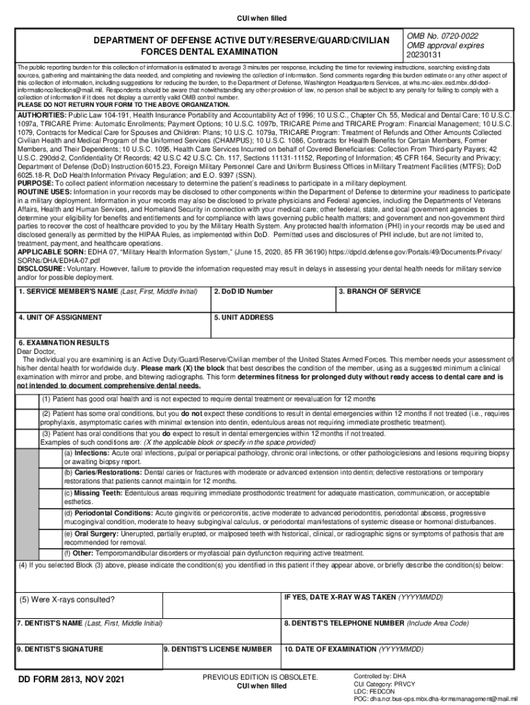  DD Form 2813, &amp;quot; Active DutyReserveGuardCivilian Forces Dental Examination&amp;quot; 2021-2024