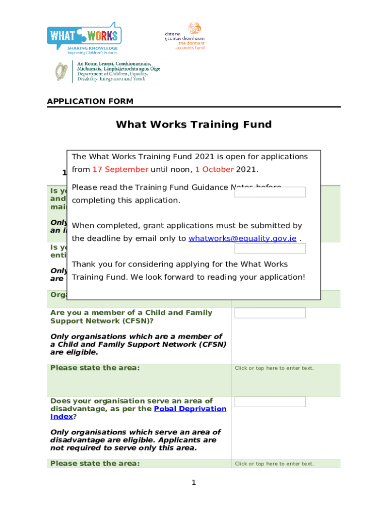 Training Fund Application Form What Works