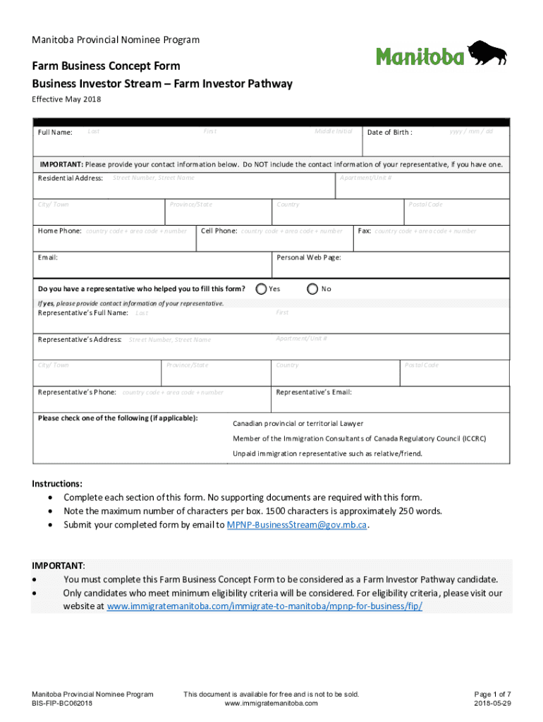 Farm Investor Pathway Business Concept Form Manitoba Provincial Nominee Program Business Investor Stream