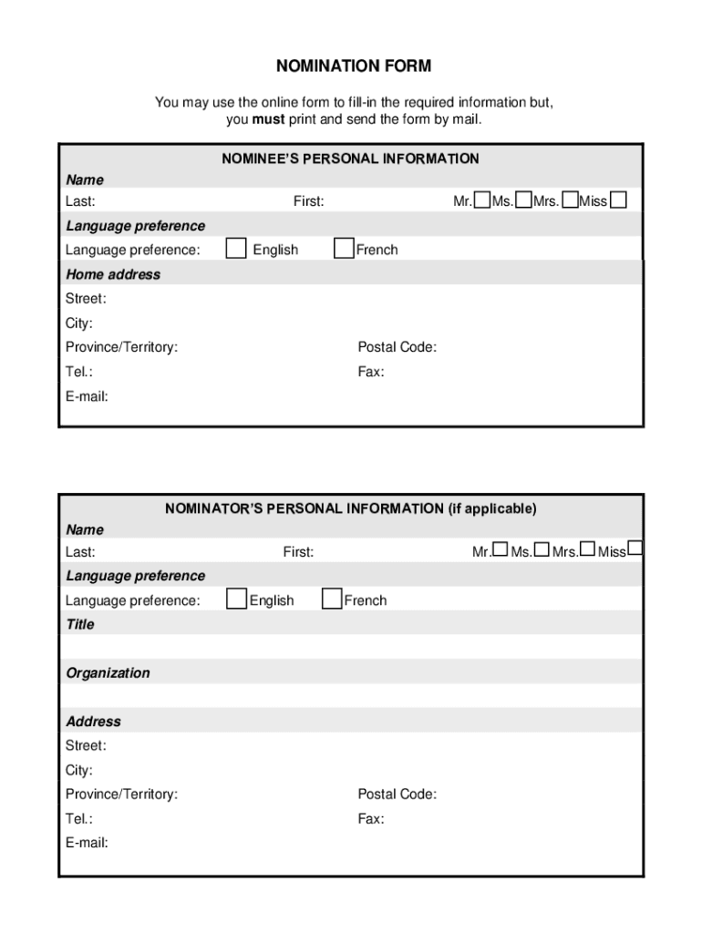 NOMINATION FORM Library of Parliament