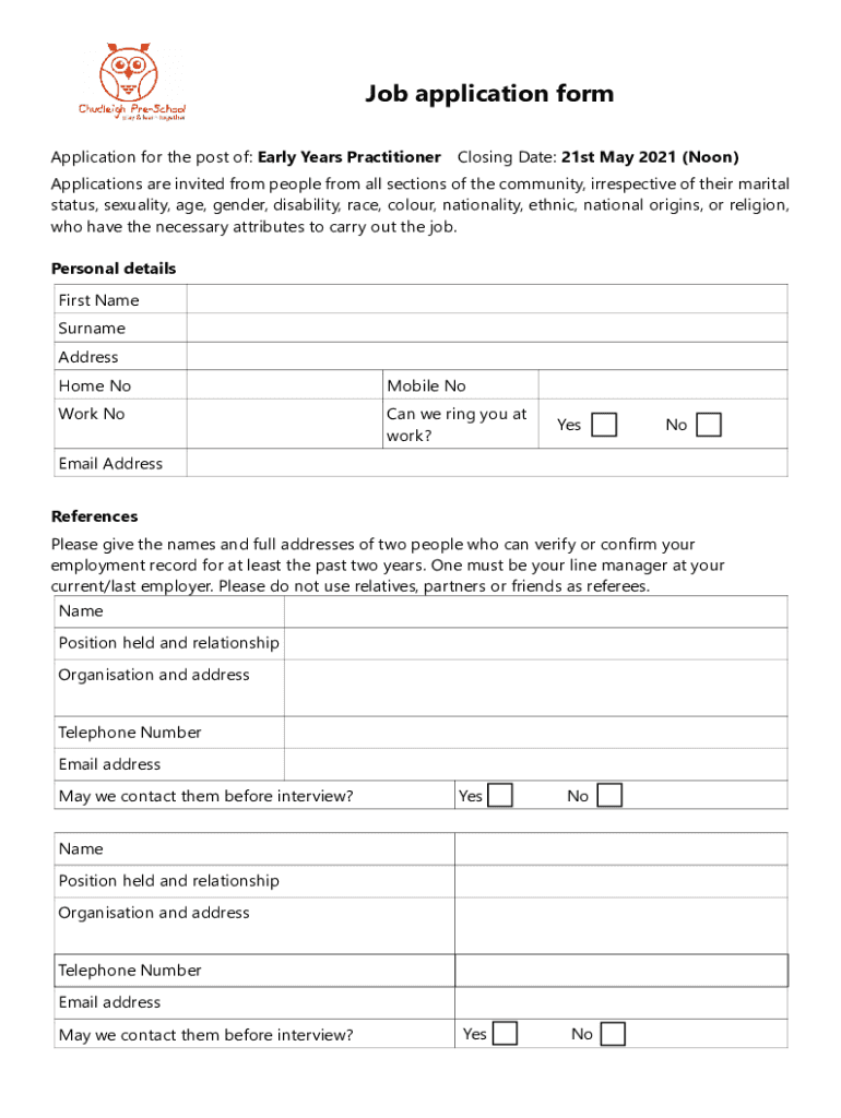 United Kingdom Job Application  Form