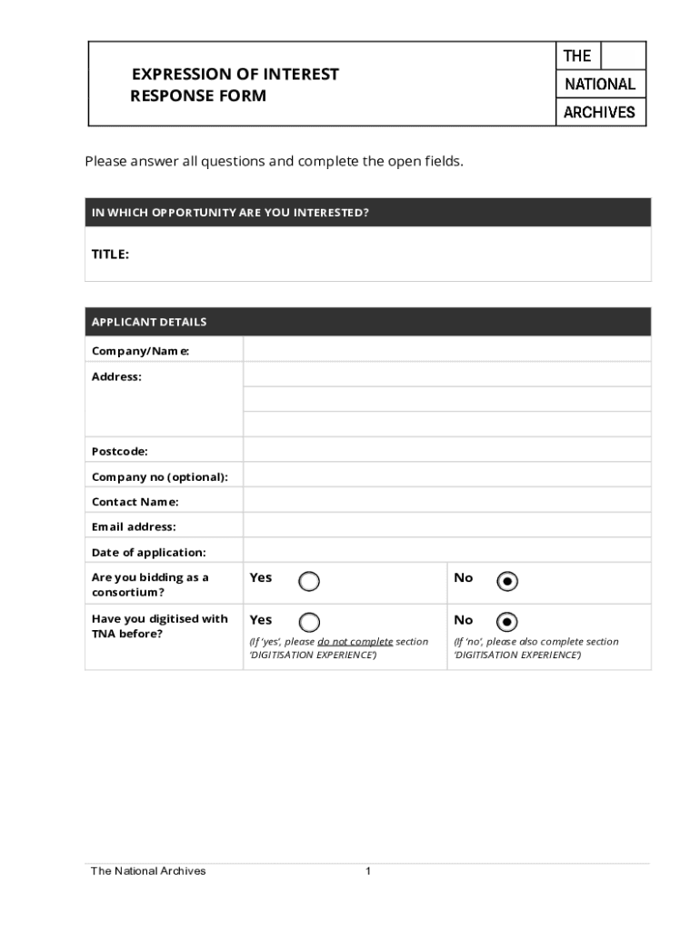 EXPRESSION of INTEREST RESPONSE FORM the