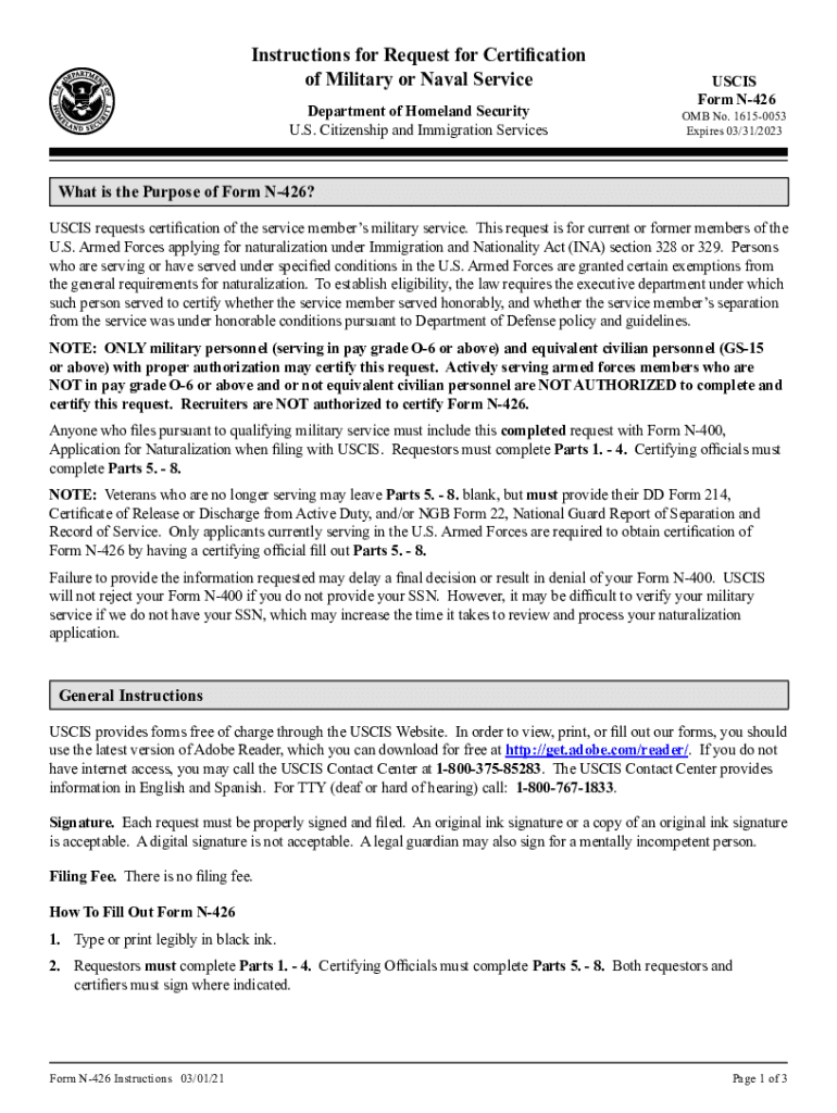 Uscis N426  Form