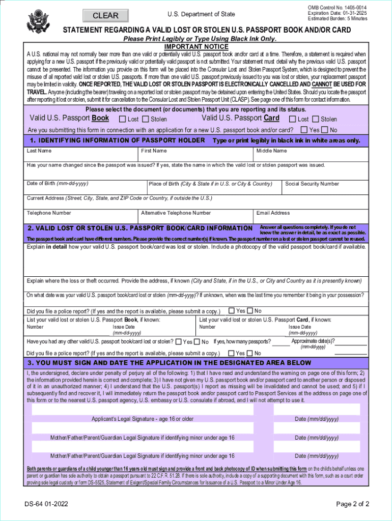 Ds 64 Lost Passport  Form