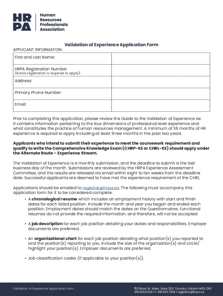  Validation of Experience Form 2021-2024