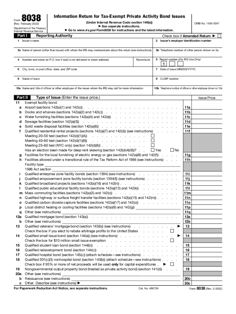 Form 8038 Rev February Information Return for Tax Exempt Private Activity Bond Issues