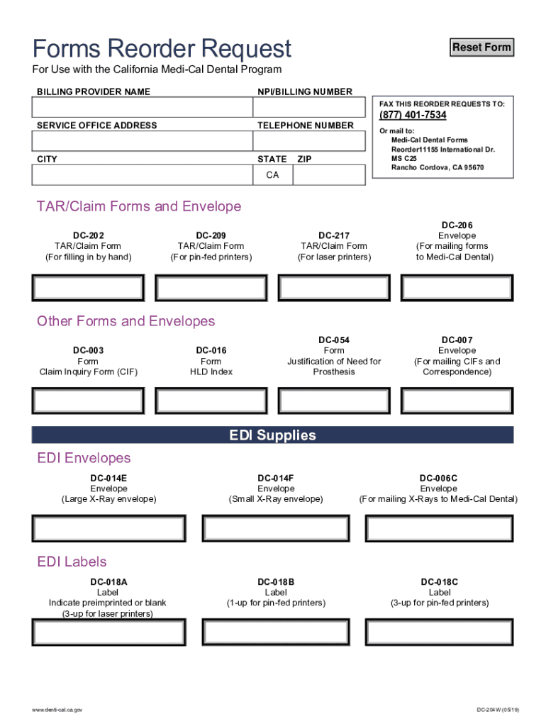 Get the Medi Cal Dental Forms Reorder Request pdfFiller