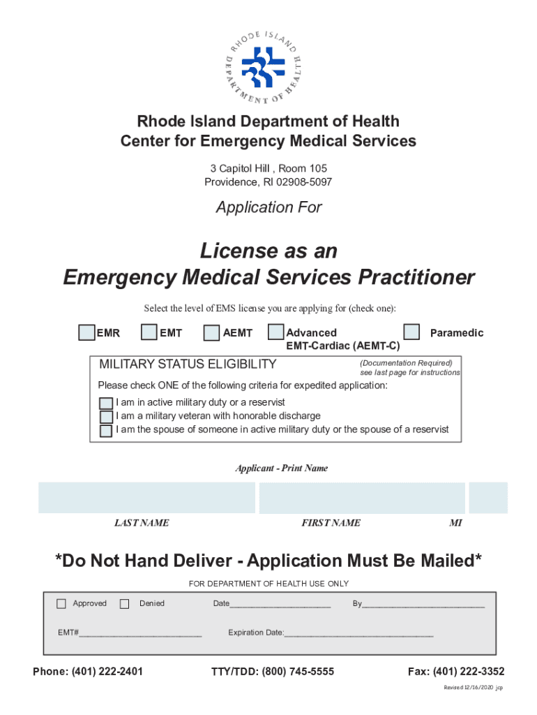 Health Ri GovlicensesdetailEmergency Medical Services Licensing Department of Health  Form