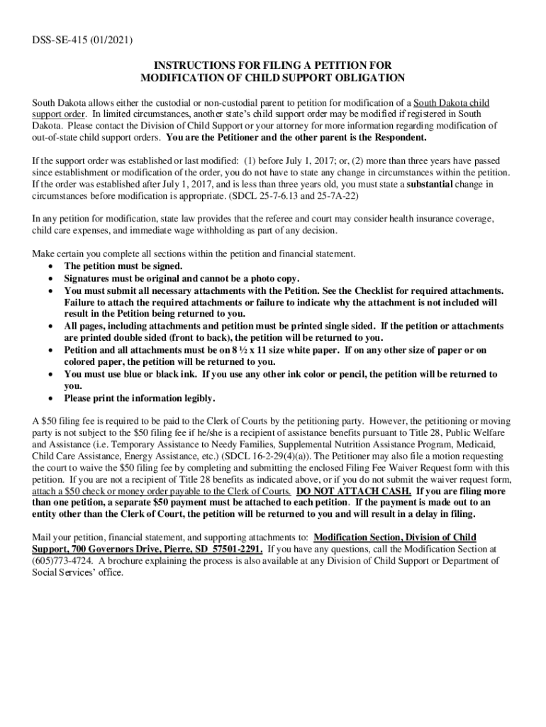 Modify My Support Order South DakotaModify My Support Order South DakotaSupport Modification ProcessOffice of the Attorney Gener  Form