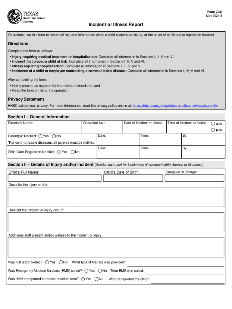 Www Ypwkids Com04IncidentIllnessReportTexas Dept of Family INCIDENTILLNESS REPORT Form 7239 and