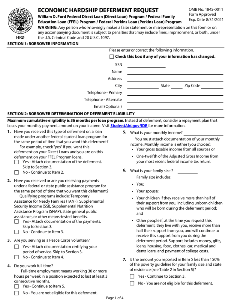 Economic Hardship Deferment Request Form