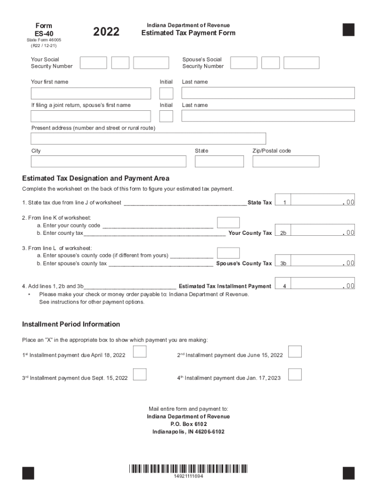  Form Indiana Department of Revenue Estimated Tax 2022