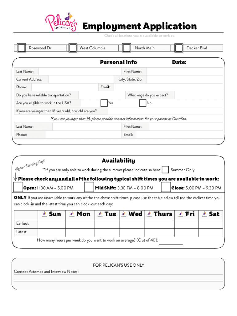 Pelicans Application  Form