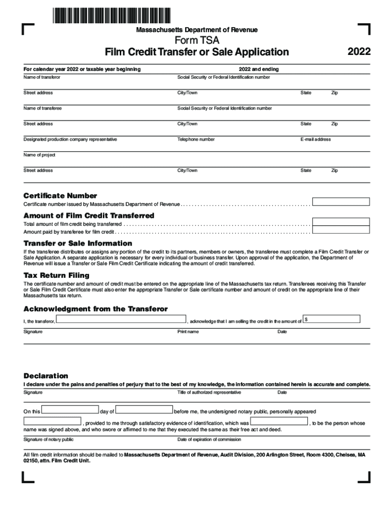 Www Mass Gov15dor Corp Addl Form TsaMassachusetts Department of Revenue Form TSA Film Credit 2022-2024