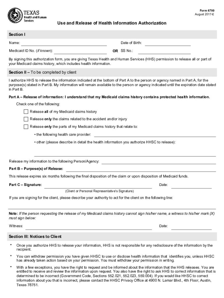 Information Authorization Form 6700