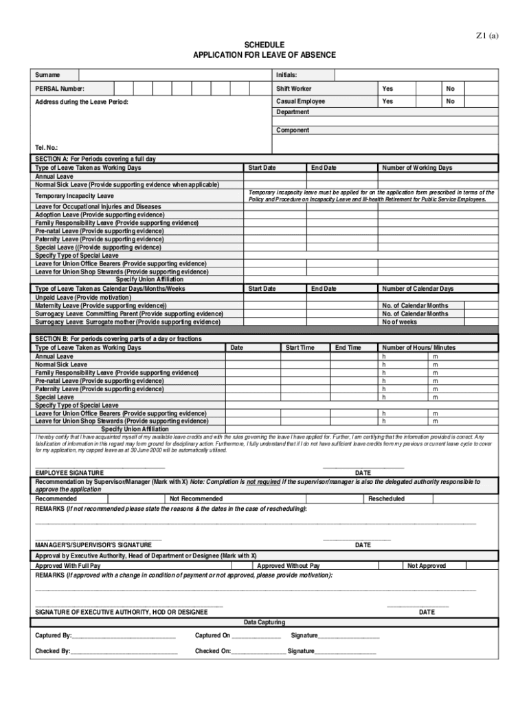 Z1a REQUEST for LEAVE of ABSENCE  Form