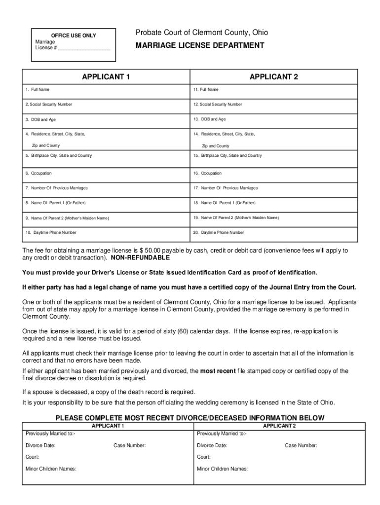  Www Uslegalforms Comform Library154205Marriage License Application Clermont County Fill and 2021-2024