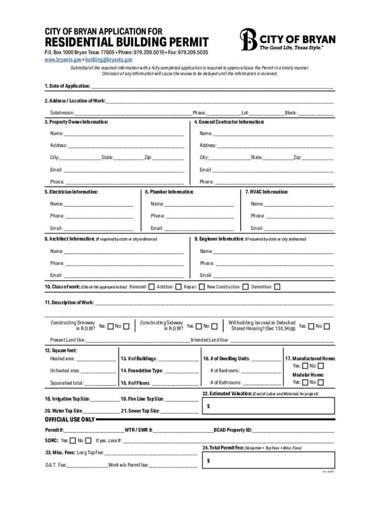 Residential Building Application  Form