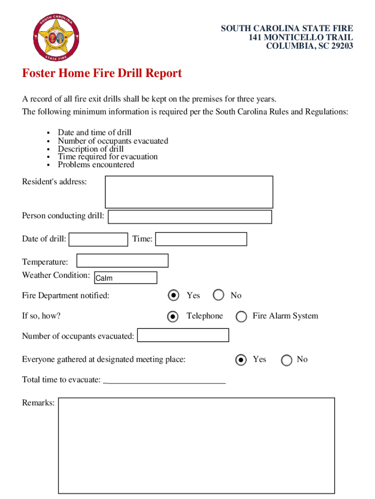  Foster Home Fire Drill Report 2021-2024