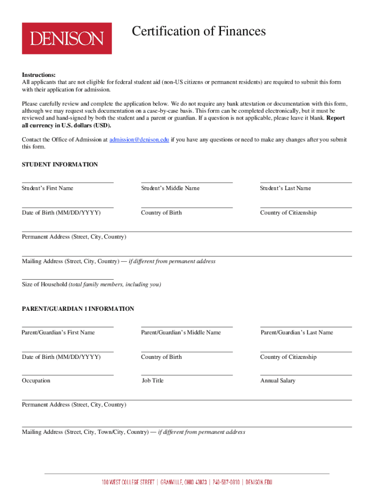 Denison Eduformscertification of FinancesCertification of FinancesForms &amp;amp; Policies