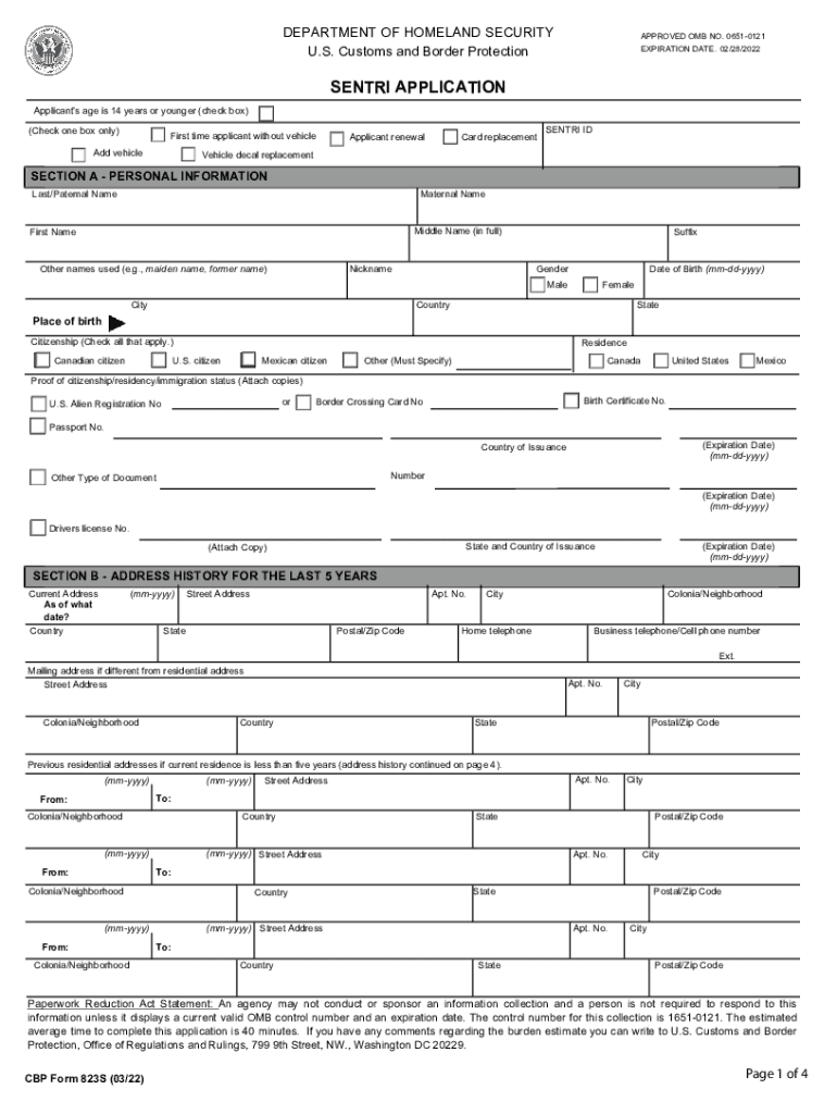  DEPARTMENT of HOMELAND SECURITY OMB APPROVAL NO 1651 DEPARTMENT of HOMELAND SECURITY U S Customs and BorderDEPARTMENT of HOMELAN 2022-2024