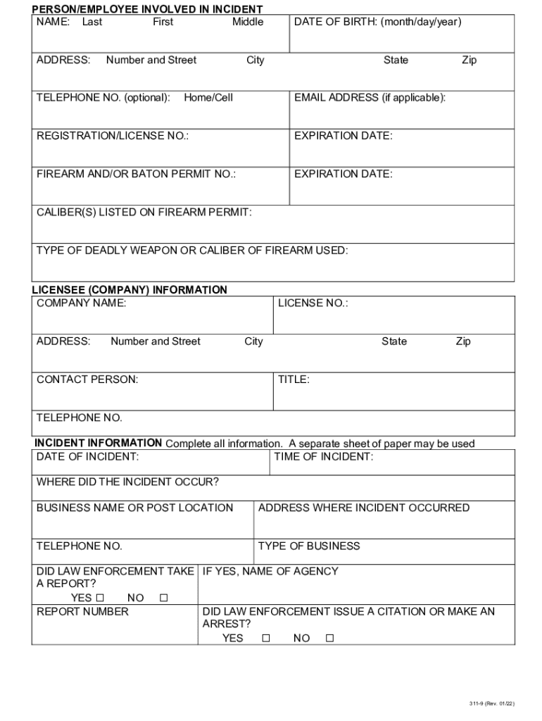 California Bureau of Security and Investigative Services  Form