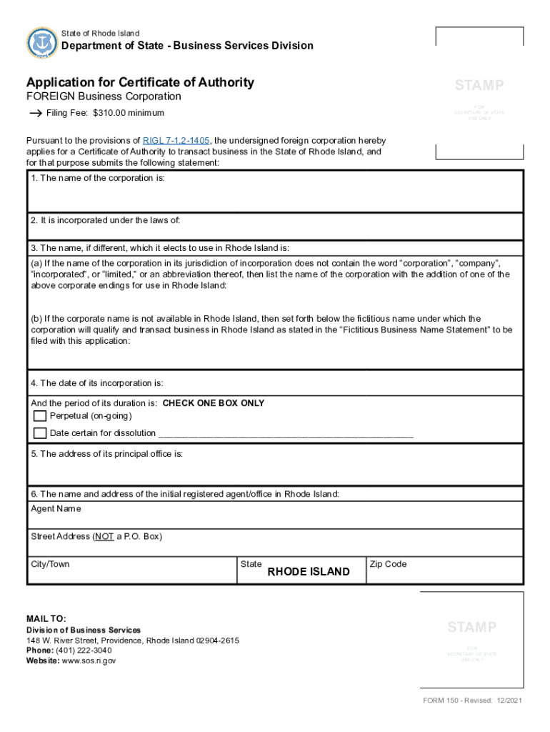 Rhode Island Application Certificate  Form