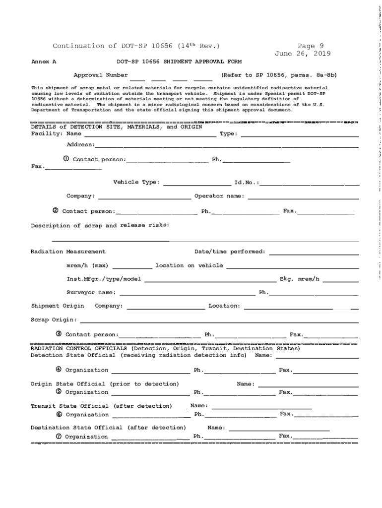  Get the DOT SP 10656 Shipment Approval Form KDHE 2019-2024