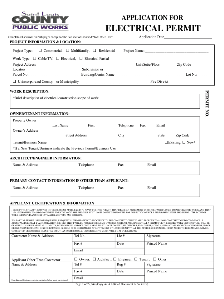 Application for Electrical Permit  Form