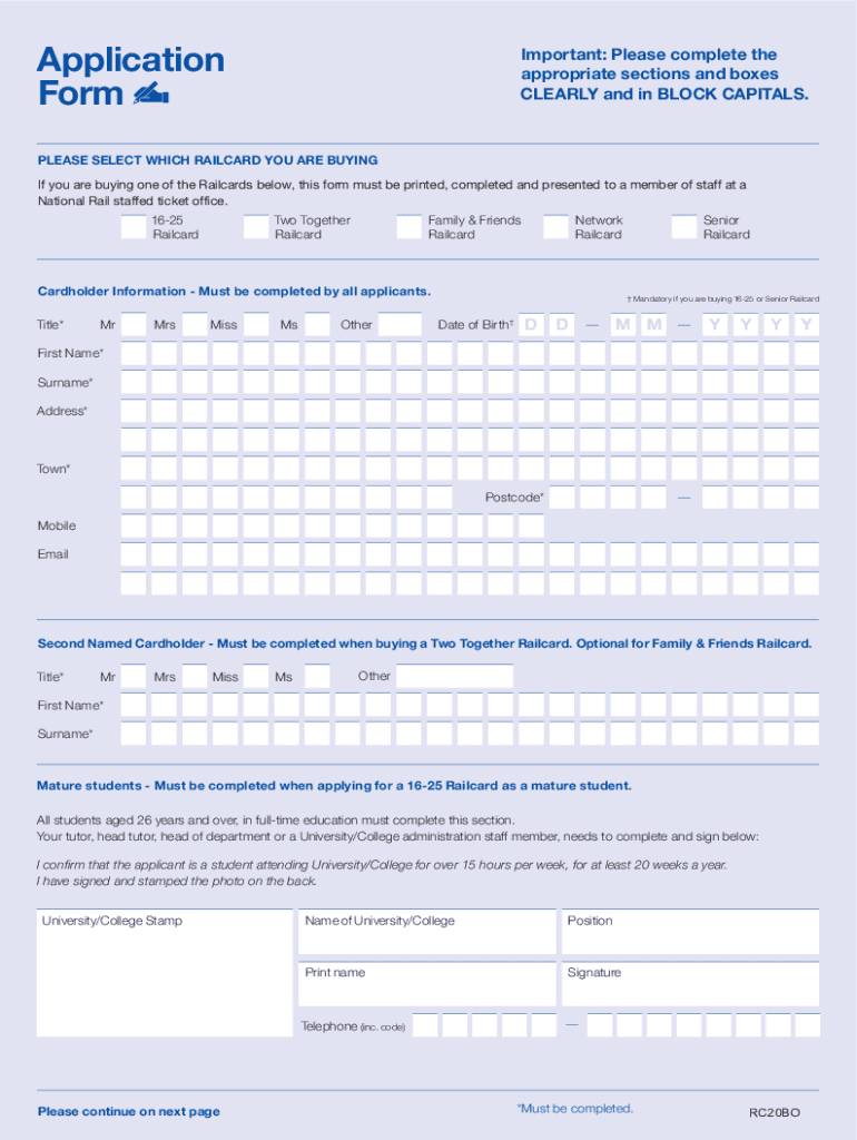 Online 16 25 Railcard Mature Student Form Print at Home