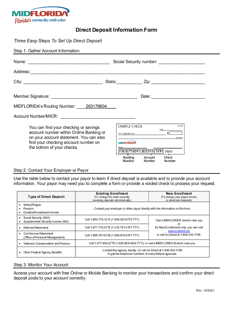  Midflorida Direct Deposit Form 2021-2024