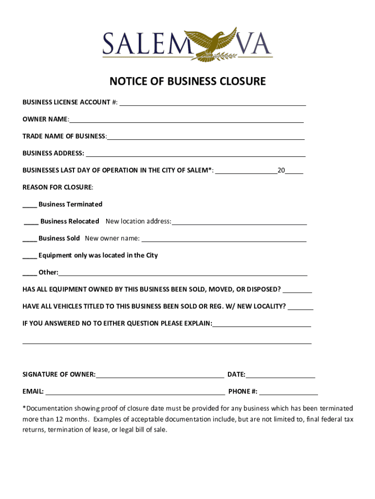 NOTICE of BUSINESS CLOSURE DOCX  Form