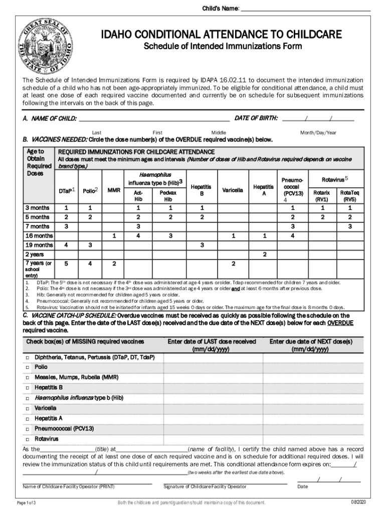 School and Child Care Information Idaho Department of Health and