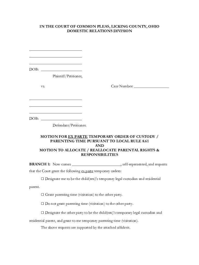 Ohio Court Common Pleas  Form