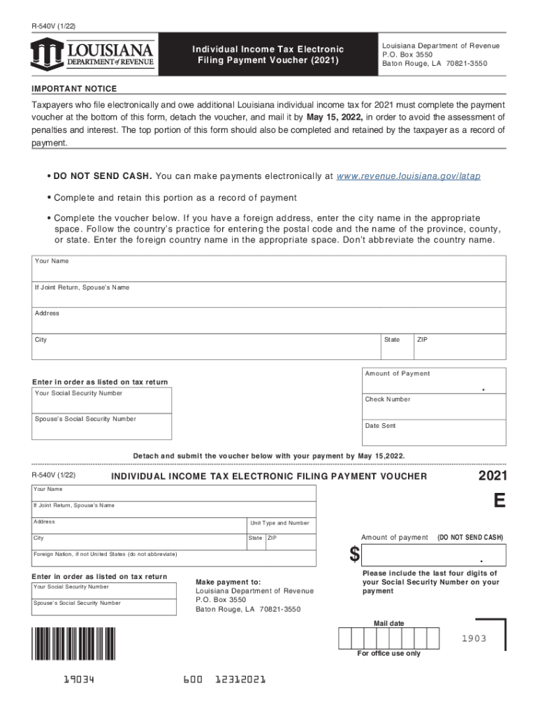  Louisiana Form 540V Electronic Filing Payment VoucherIndividual Income Tax Louisiana Department of RevenueAbout Form 1040 V, Pay 2021-2024