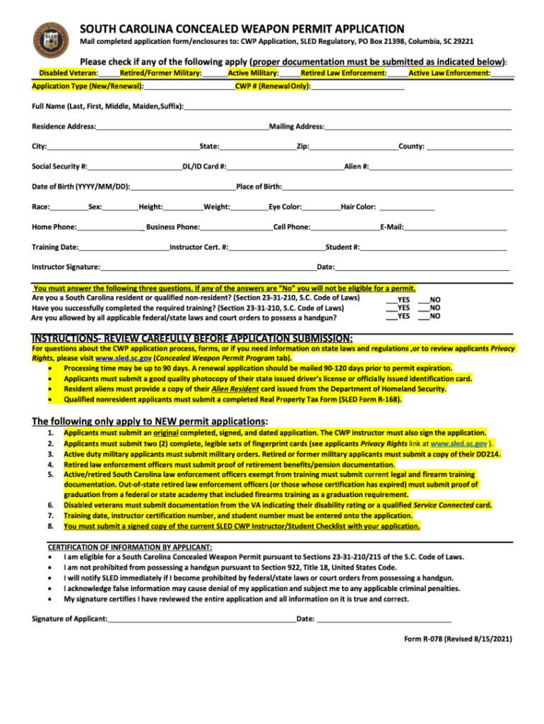 Concealed Permit Application  Form