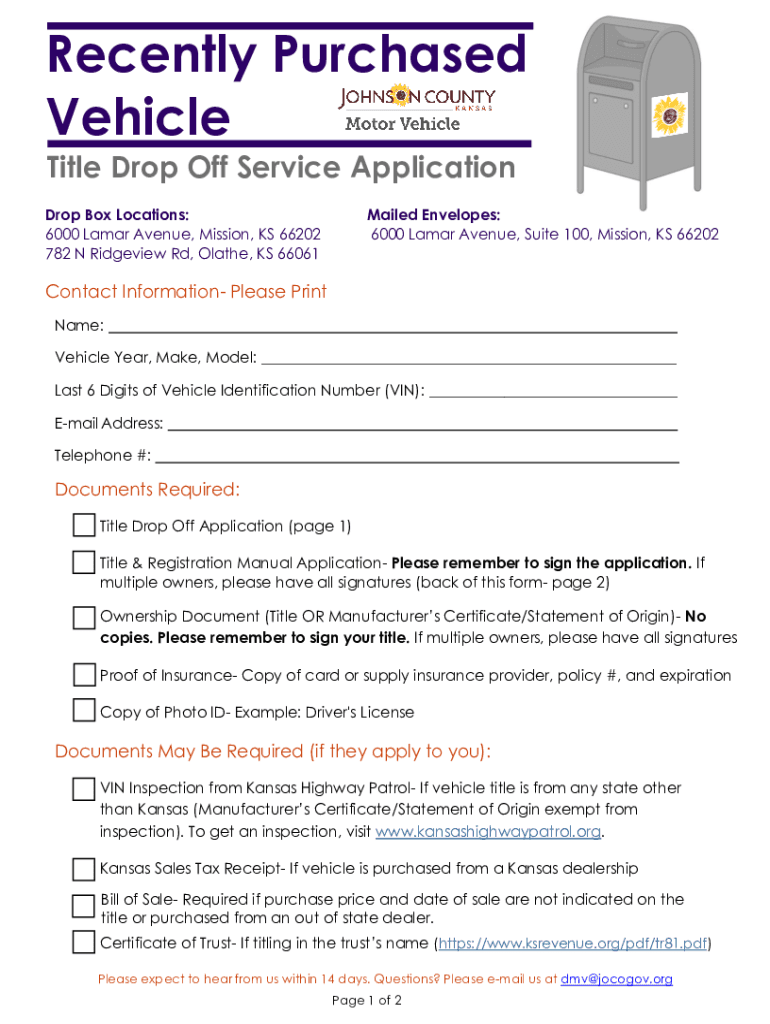 Kansas Title Application Vehicle  Form